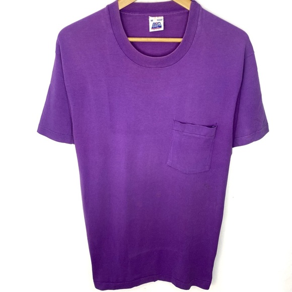 Vintage 80’s BVD Purple Single Stitch Selvedge Pocket T Shirt Made In USA Medium - Picture 1 of 7